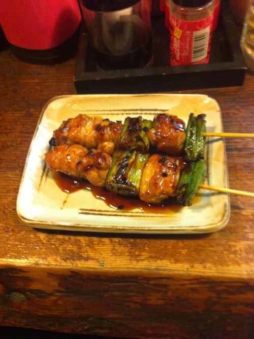 Chicken and leek yakitori ... kinda boring. But still the best I've had. It could be because I was in Japan...